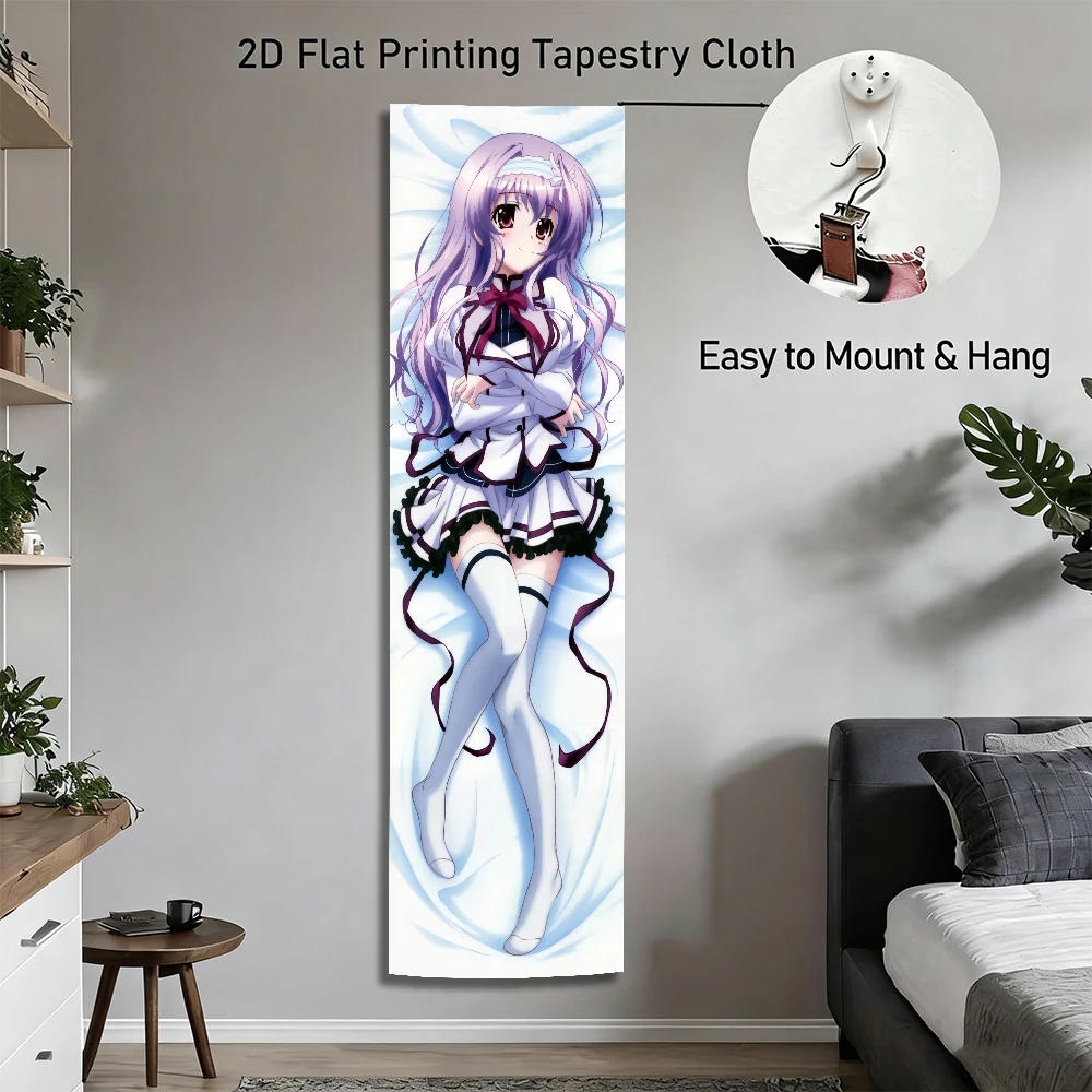 Anime Girl Dakimakura-Style Tapestry, White & Purple Uniform, Soft Bedroom Decor 5