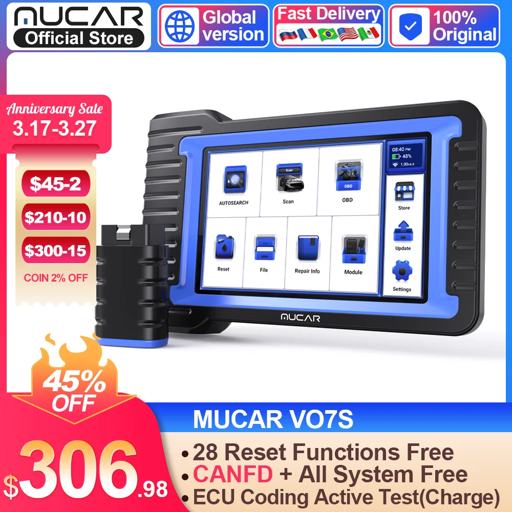 MUCAR VO7S CANFD Professional Scan Tool Active Test ECU Coding Auto Car ...
