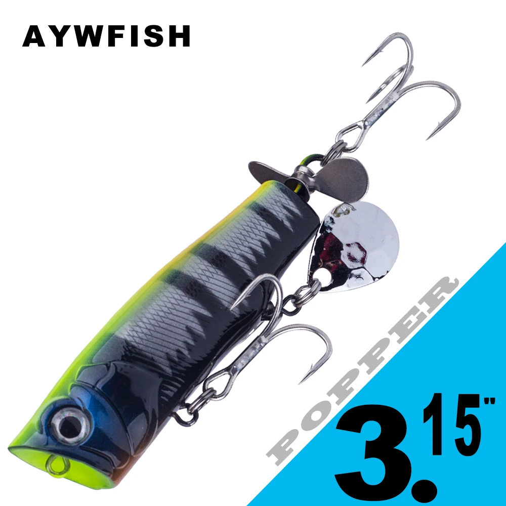 

AYWFISH Topwater Artificial Hard Bait Rattles Fish Tackle 3.15IN 13.5G 360° Rotating Sequins Popper Fishing Lures For Fishing