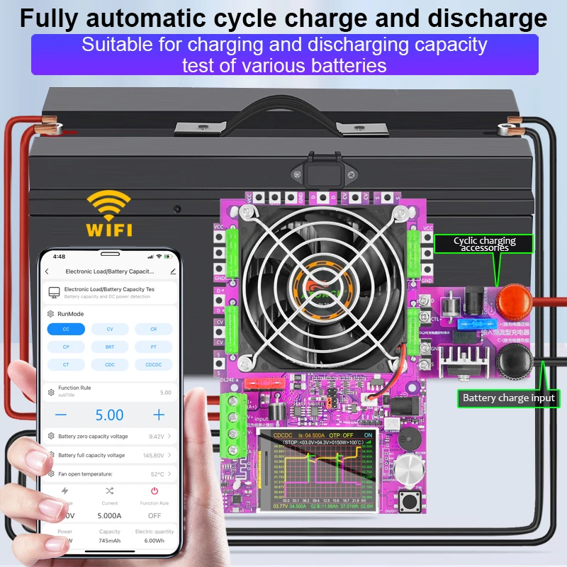 DL24EW 150W Tuya APP WiFi Smart Electronic Load Tester Voltage Current 48V Car Battery Capacity Monitor Tools + Battery Test Box 4