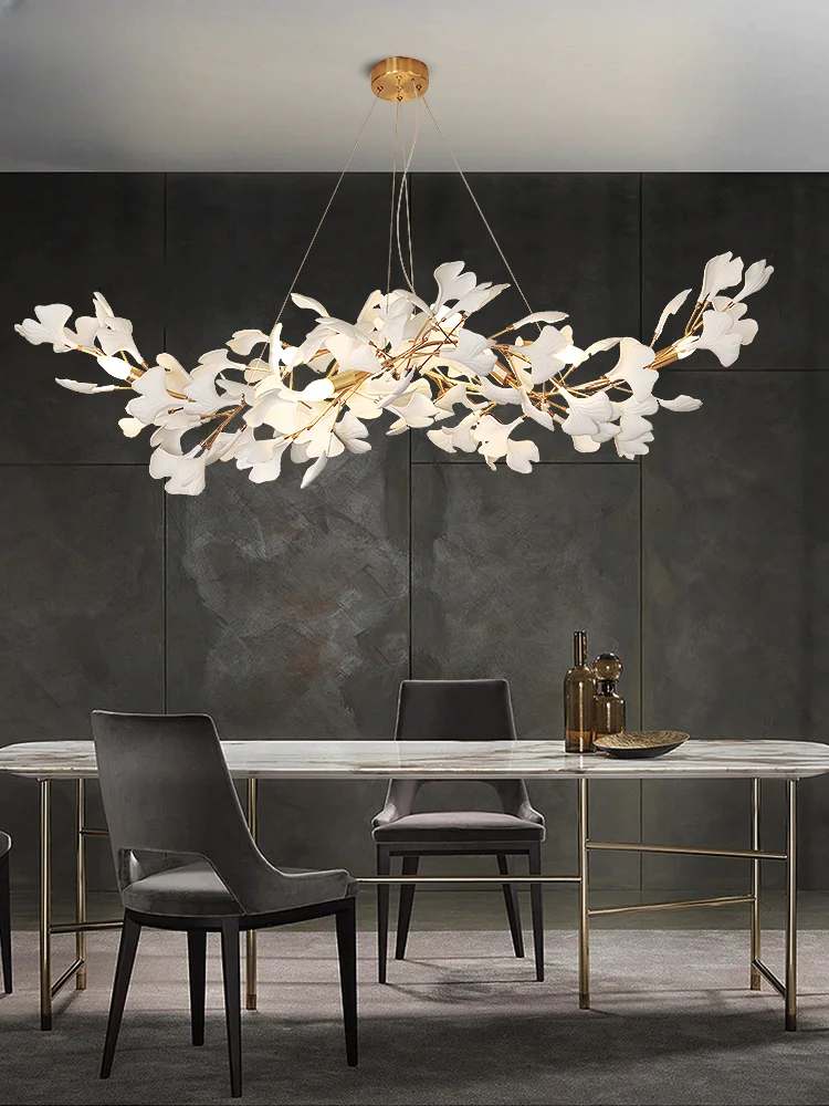Modern Luxury Crystal Chandelier Nordic Ginkgo Leaf Pendant Light