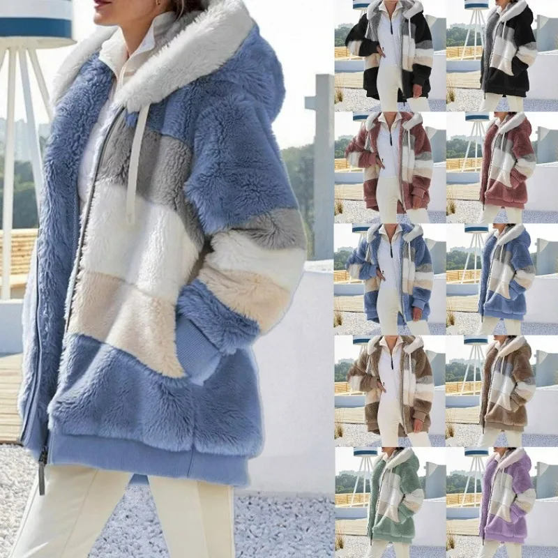 Mono Invierno FGUUTYM Mujer - Estampado Estrellas Capucha Patchwork Franela Cálido