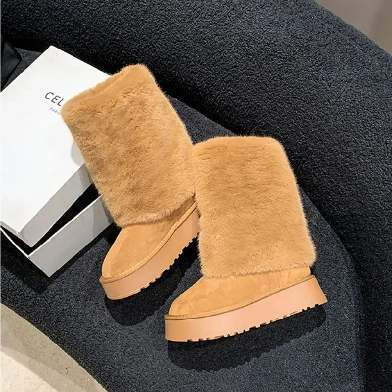 

Женские сапоги на меху, зимние водонепроницаемые сапоги на высоком каблуке, с круглым носком