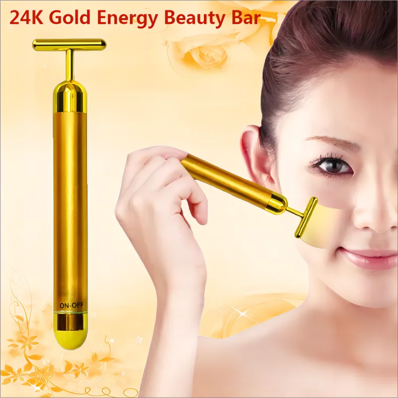 Slimming Face care 24k Gold Facial Wrinkle Lift Bar Vibration Beauty Equipment Facial Roller Massager Vibration Energy Bar custom lower price negative ion scalar energy card for care and energy saving