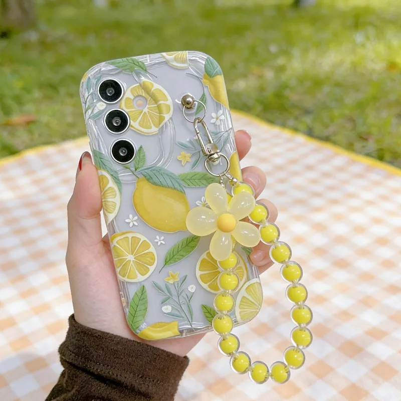 Vibrant Yellow Lemon Flower Lanyard Phone Case Cover