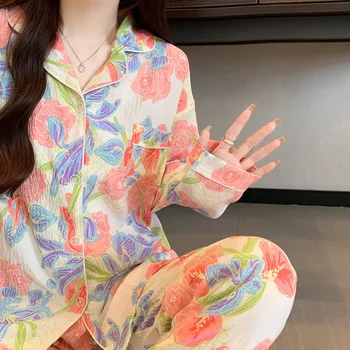 الكورية نمط مخطط رسالة الكلب منامة مجموعة أزياء الخريف الشتاء خمر 2 قطعة مجموعة المتسكعون جديد طويل الأكمام التلبيب الرقبة منامة 5