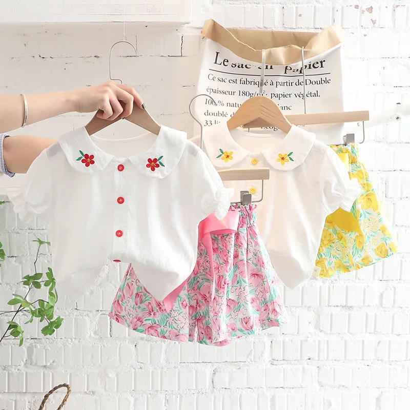 

Children's and Girls' Clothing Set Summer New Baby Clothing Short Sleeve T-shirt+Printed Shorts 2-Piece Children's Suits 0-4Y
