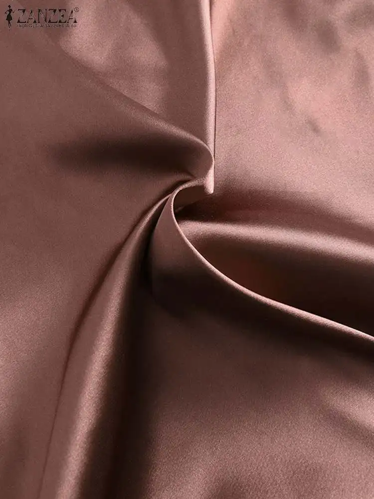ZANZEA Fashion Satin Silk Skirts Women Summer Long High Waist Skirt Casual Solid Party Faldas Saia Female Vintage Work OL Jupe 5