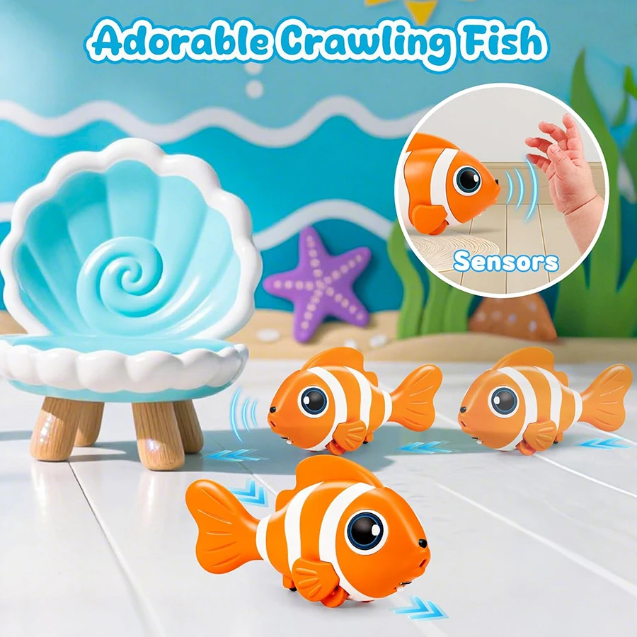 들을 위한 인터랙티브 장난감, 기어다니는 물고기  장난감, 터미타임 장난감, 마법의 흔들리는 물고기, 용 기어다니는 장난감