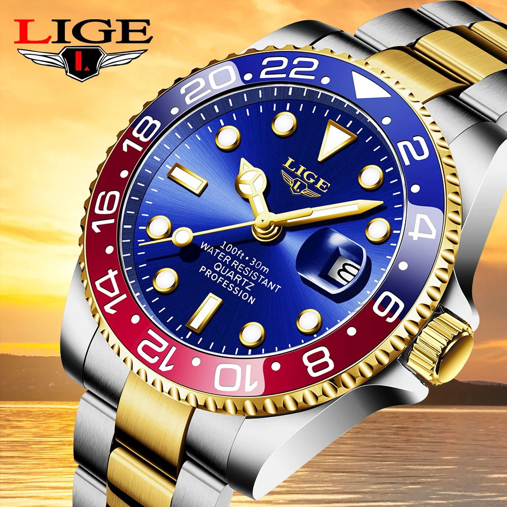 LIGE 2023 New Mens Watches Top Brand Luxury Fashion Black Watch Men Luminous Waterproof Date Clock Sport Mens Quartz Wristwatch