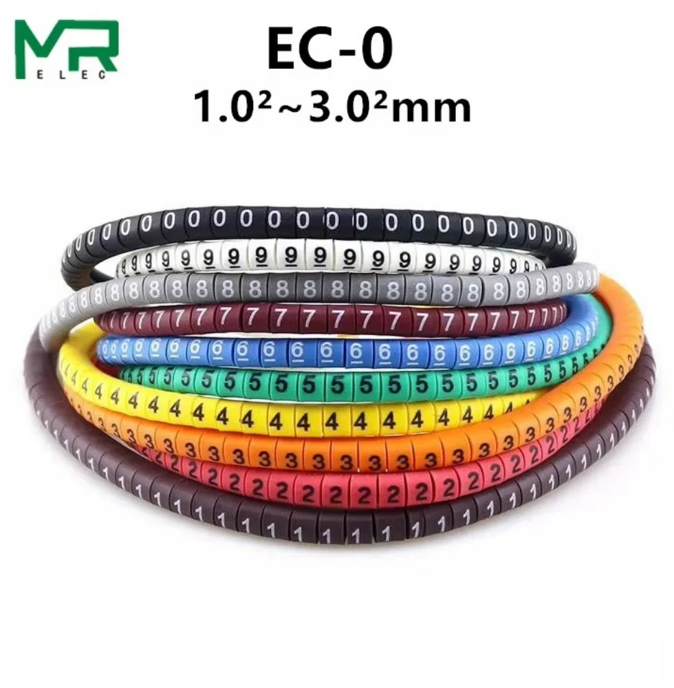 500PCS EC-0 Colored Cable Wire Marker 0 to 9 For Cable Size 1.5 sqmm Colored cable marker cable marking label