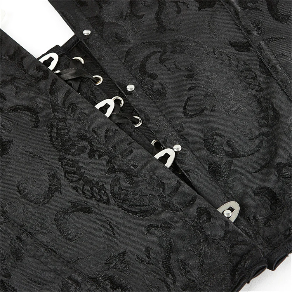 Women's Corset Black Jacquard Steampunk Overbust Corset  With Straps Pull-up With Adjustable Strap Corset Gothic Bustier Top
