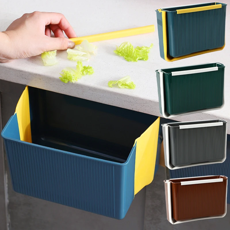 Papelera plegable, de silicona para cocina, papelera plegable para colgar  en la cocina, cubo de basura plegable para colgar, pequeño bote de basura