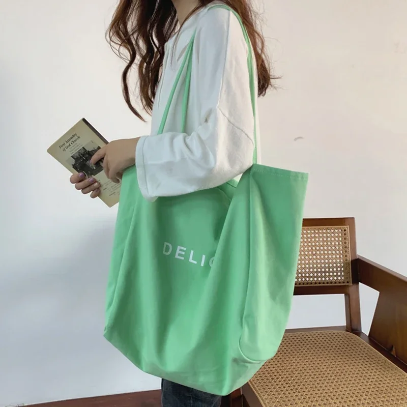 Large Canvas Handbag Women Candy Color Letter Shopping Tote Simple