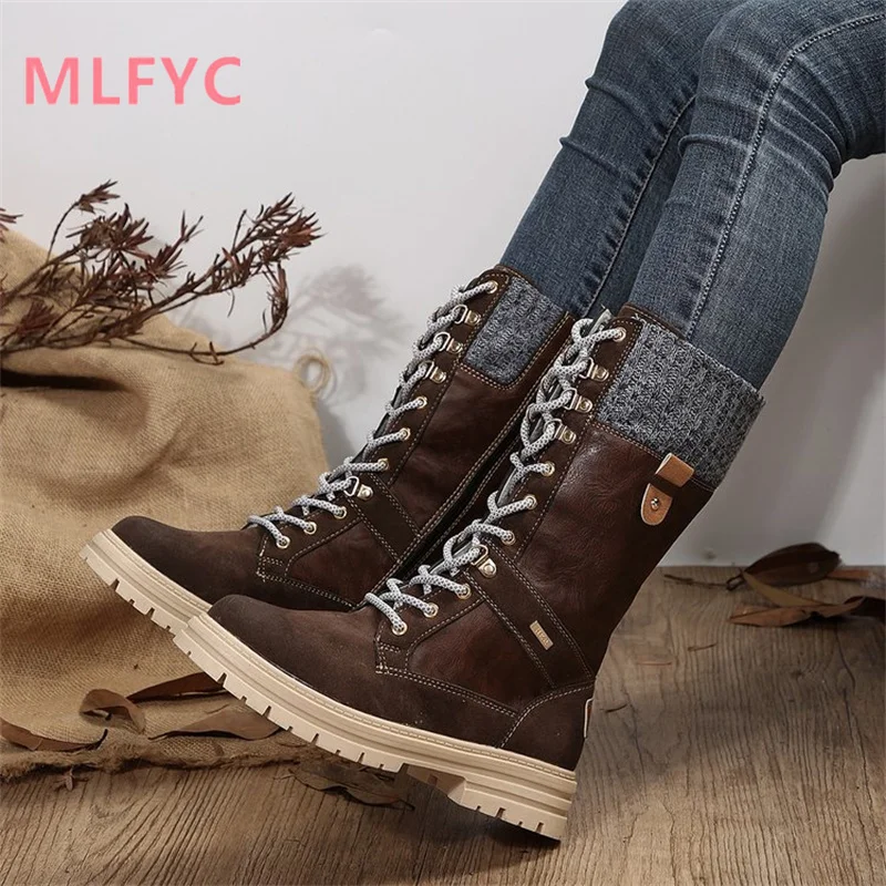 Winter Round Head Low Heel Side Zipper Large Mid Size Boots Women's Fashion Casual Boots Simple Boots Mujer
