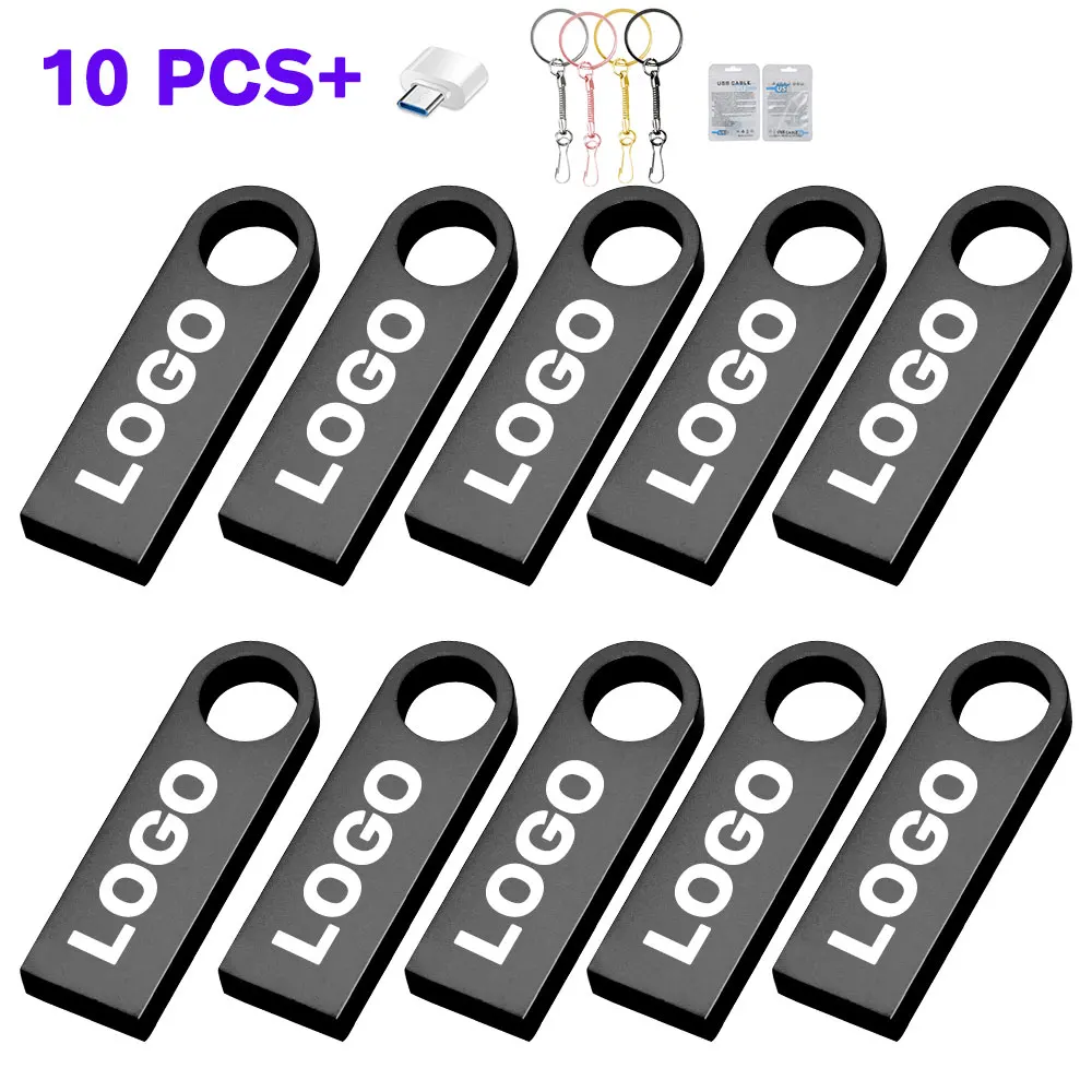 

10PCS/lot Metal USB Flash Drive Pen Drive 4GB 8GB 16GB Pendrive 32GB 64GB Memory Stick 128GB USB Stick Gift Free Customized LOGO