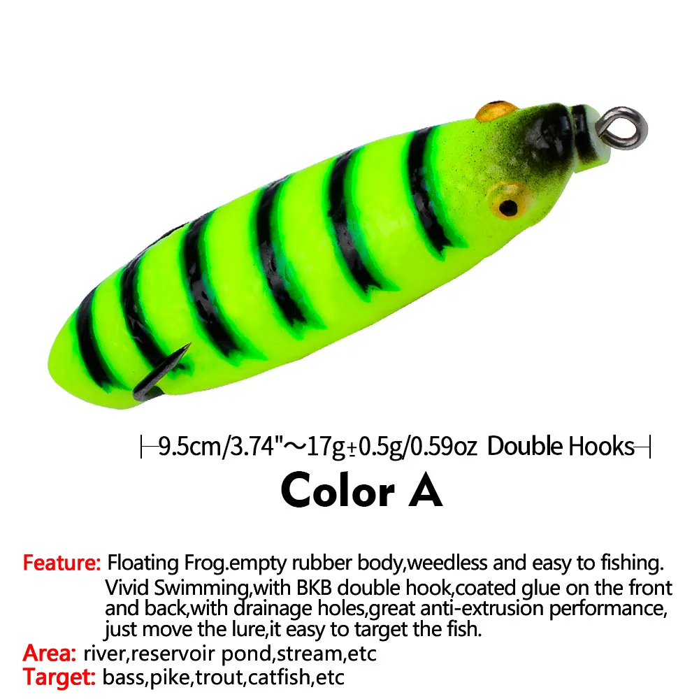 Floating Frog Fishing Lure Topwater 17g 9.5cm Hollow Body Soft Bait with  Weedless Hooks Artificial Soft Lure for Bass Fishing - AliExpress