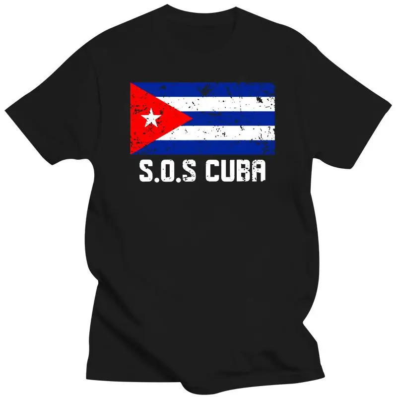 Unisex 100% Cotton Sos Cuba El Cambio Es Ya Abajo La Dictadura Bandera Cubana Vintage Summer Men'S Novelty Oversized T-Shirt Tee