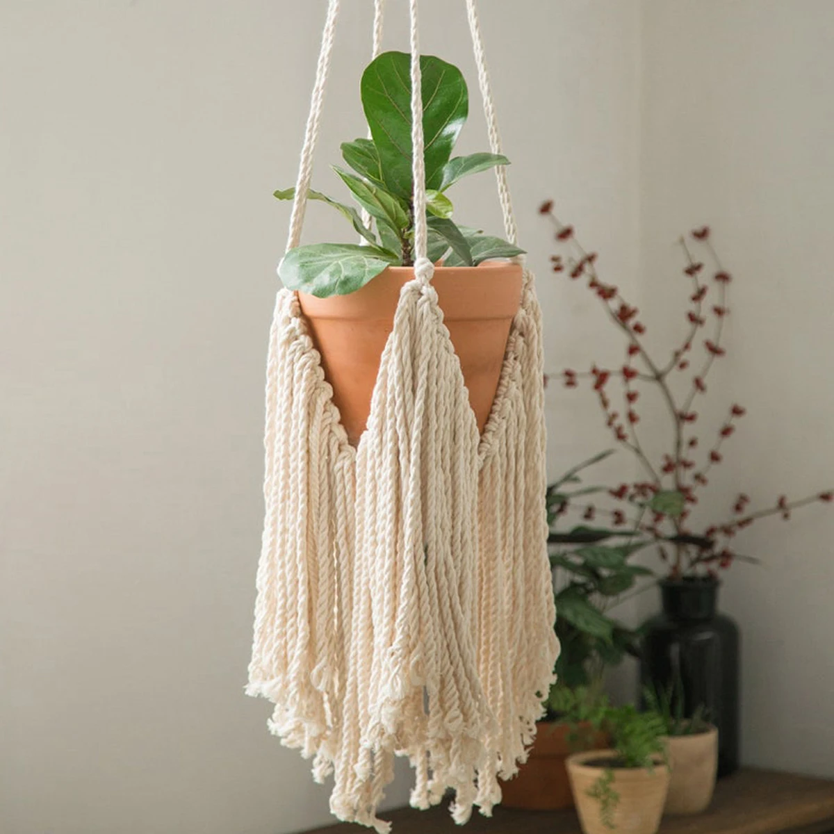 Description Picture 4 of itemMacrame Plant Hangers Handmade Cotton Rope Flower Pots Holder Decorative Indoor Hanging Planter Basket Plant Hanger for Indoor
