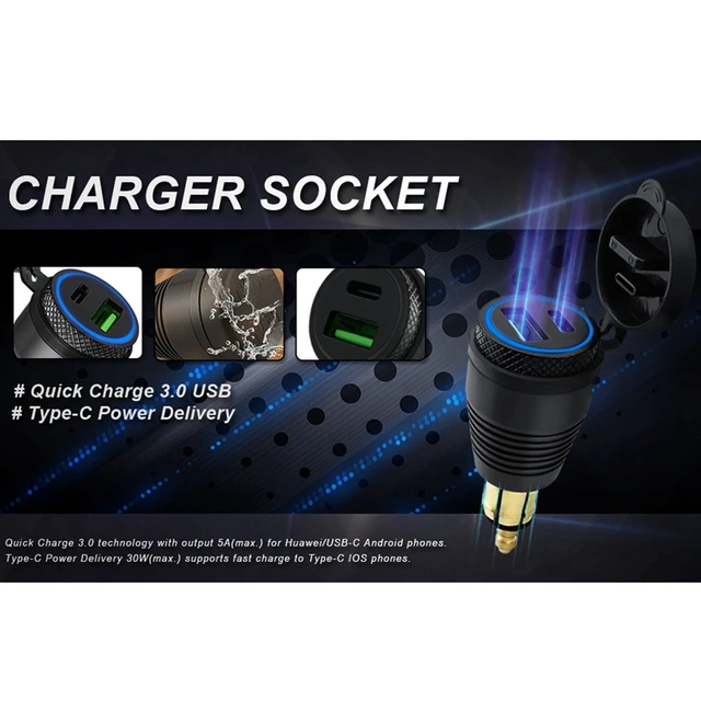 Compact Waterproof Motorcycle Din Auxiliary Charger