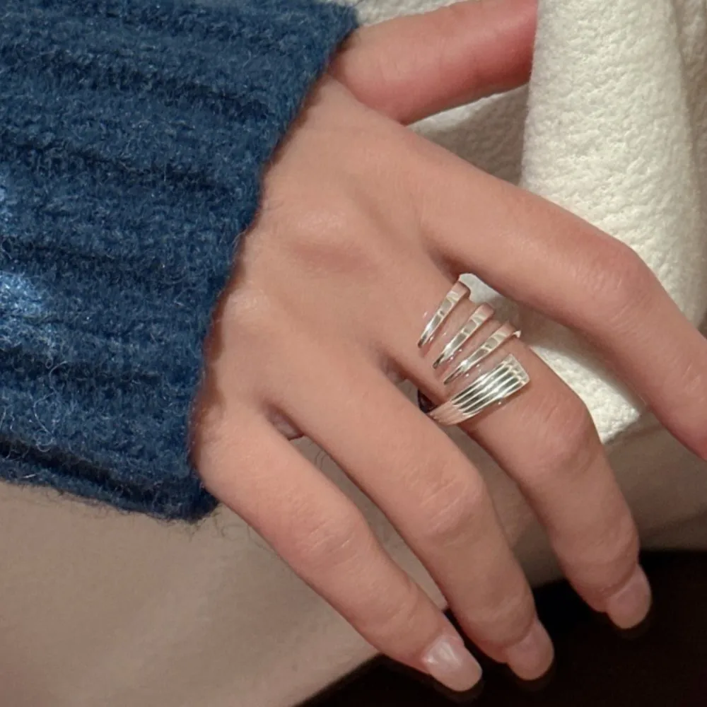 Silver Color Multi-layered Cross Line Ring for Women Geometric Simple Fashion Open Ring Party Jewelry Gifts