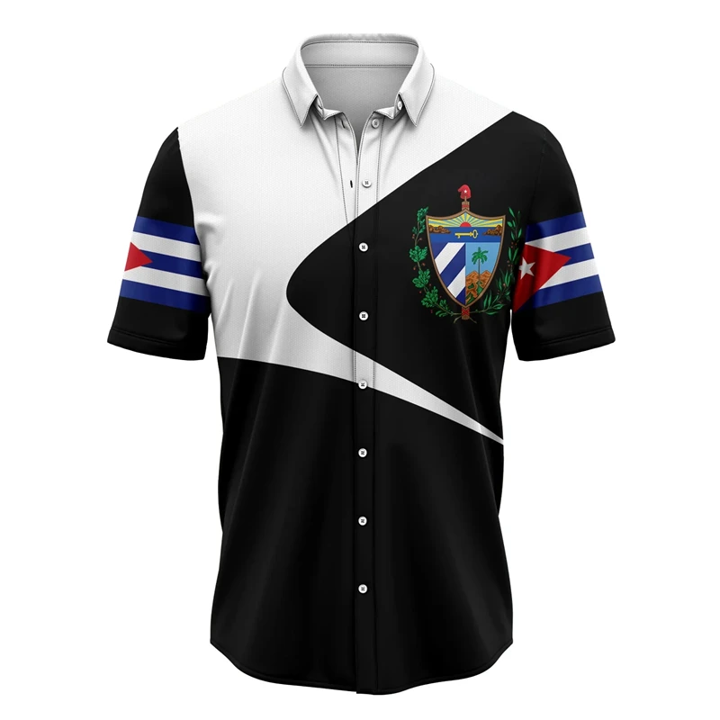 Camisas de manga corta con botones y estampado 3D de la bandera de Cuba para hombre, camisas de guayabera cubana, camisetas de playa, camisas hawaianas, ropa para hombre, camisetas 2024