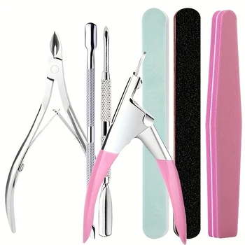 Set di Strumenti per la Cura delle Unghie: Strisce Lucidanti, Lima per Unghie, Barra Lucidante, Forbici per Cuticole in Acciaio Inox, Spingicuta, Manicure e