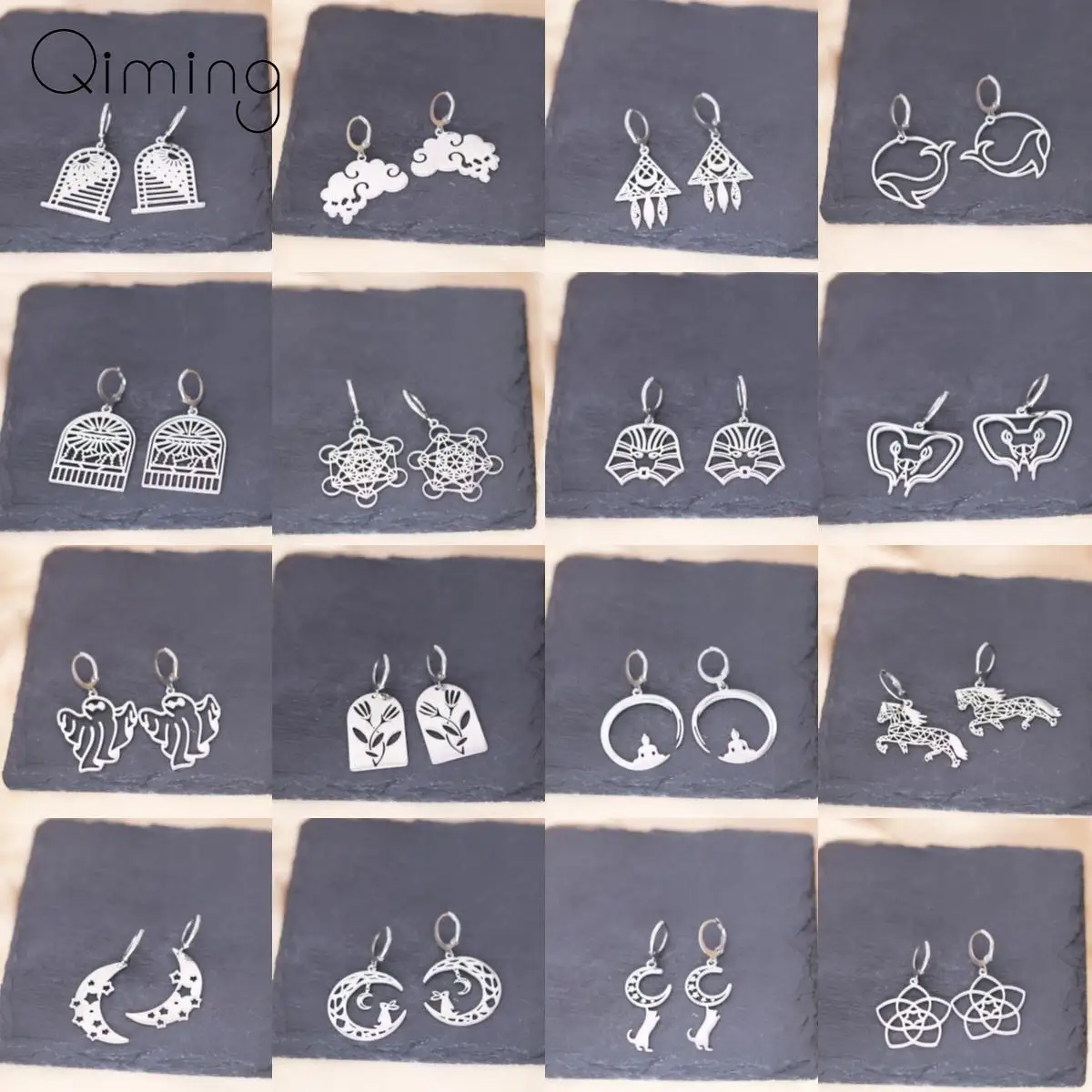 

Женские серебряные серьги-кольца из нержавеющей стали, кролик, луна, призрак, Фараон, Метатрон, Кит, цветок, искусство
