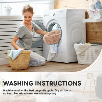 JHK Calming Dog Bed for Medium to Large Dogs Washable Large Pet Bed Anti-Slip Round Fluffy Plush Faux Fur Dog Bed 6