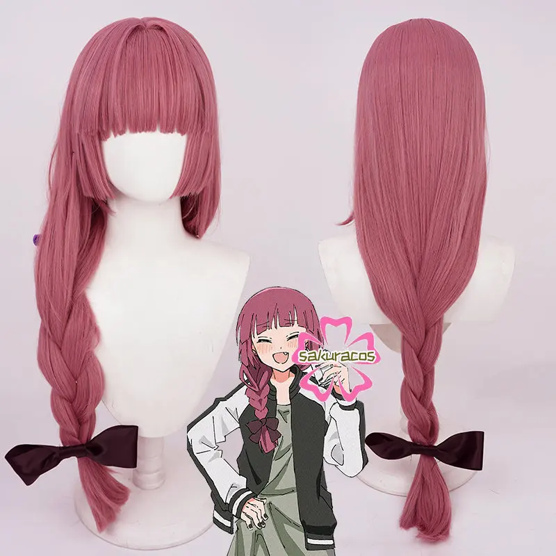 

Anime Bocchi The Rock Hiroi Kikuri Cosplay Wig with Bowknot 70cm Dark Red Synthetic Hair Heat Resistant Wigs Halloween Role Play