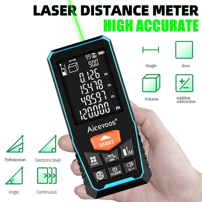 Aicevoos Green Beam Digital Laser Rangefinder 50M70M100M120M Green Light Laser Distance Meter Trena Laser Tape Measure Roulette