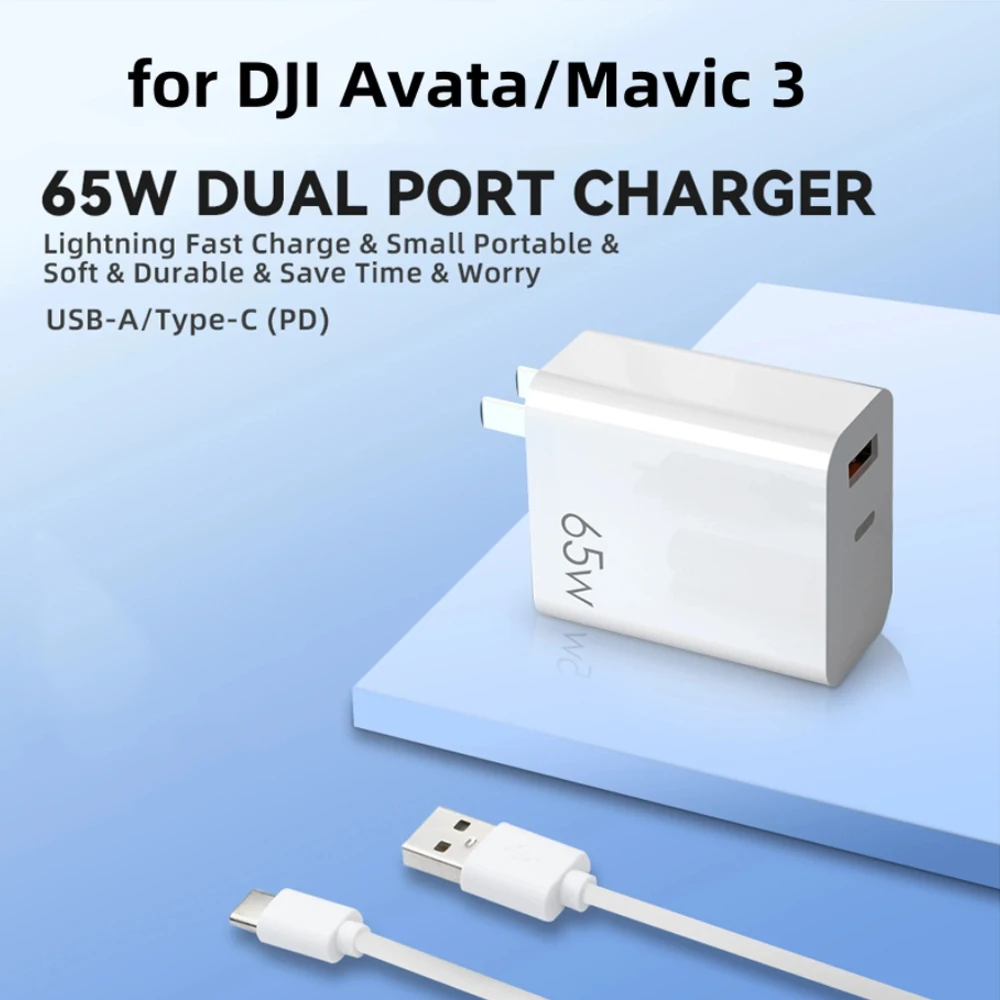 Per Dji Avata 65W Caricatore A Doppia Porta Per Dji Mavic 3/Accessori Di Ricarica Avata Caricatore Di Nitruro Di Gallio A Ricarica Rapida Qc3.0