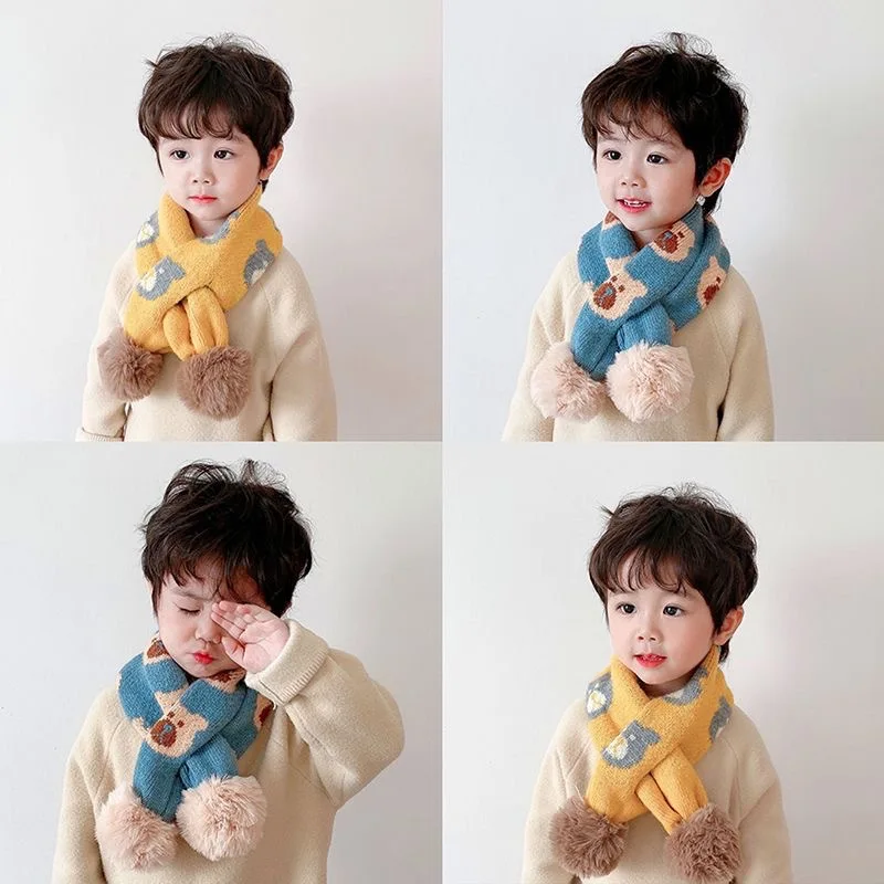 Candy Color Baby Knitted Scarf Autumn Winter Warm Scarves for Toddler Boy Girl Korean Ins Kids Children Cross Neckerchief