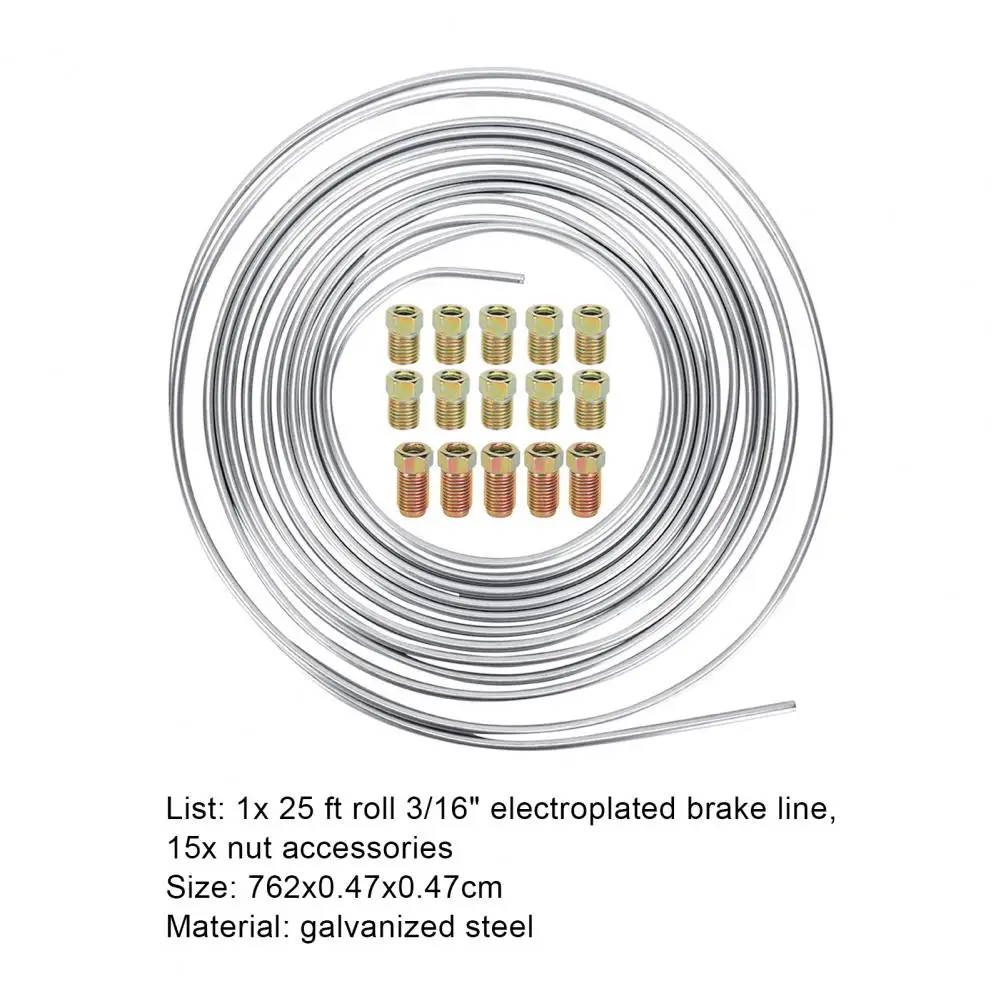 

Brake Line Tube Coil Galvanized Steel Flexible High Bursting Strength Universal 25 Ft 3/16 Brake Line Tubing Kit for Car