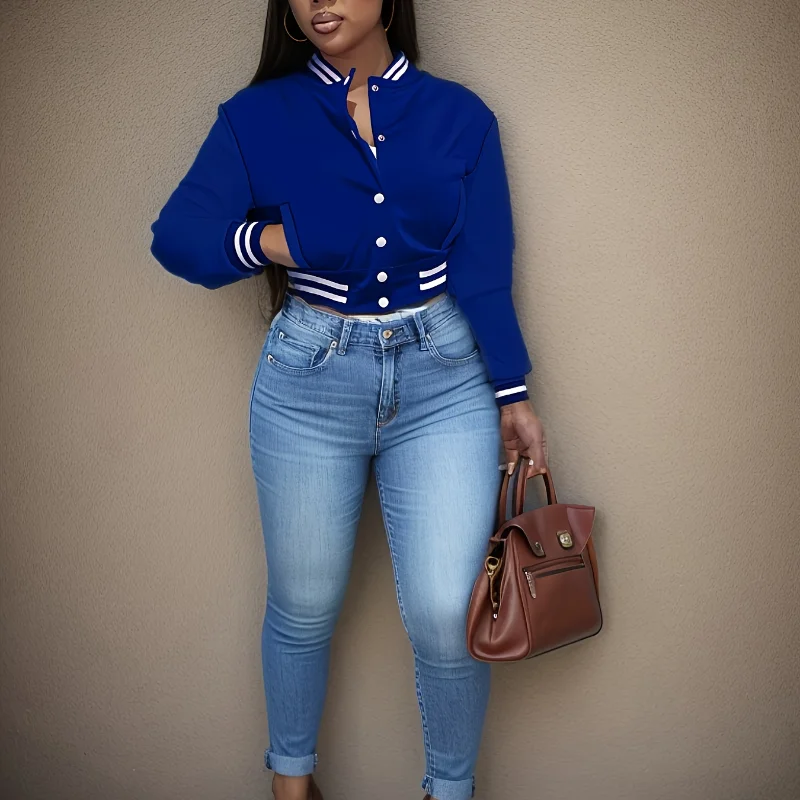 Spring and Autumn European and N Women's Pure Color Jacket Single-breasted Baseball Jacket Jacket 3