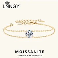 Lnngy 6.5mm 1ct Moissanite Bracelet 925 Sterling Silver Certified Double Chain Bracelets For Women Charm Wedding Jewelry Gift