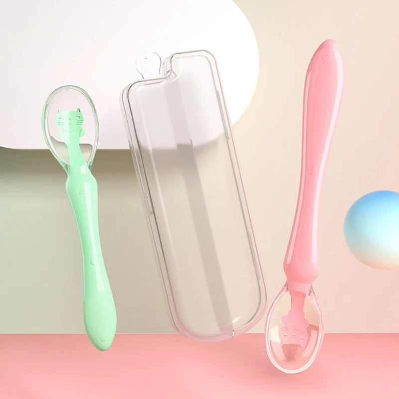 Baby Silicone Soft Spoon for Baby Children's Tableware Candy Color Spoon Babies Accessories Feeding Tools 2Pcs Spoons with Box candy color baby cute feeding tableware feeding spoon baby silicone soft spoon non slip baby trainning spoon food grade silicone