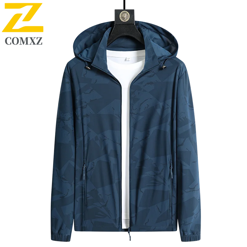 COMXZ Windbreaker  Men's viscose filament Jacket Waterproof Windproof Hooded Outdoor Coat for Hiking Camping Fishing Trekking