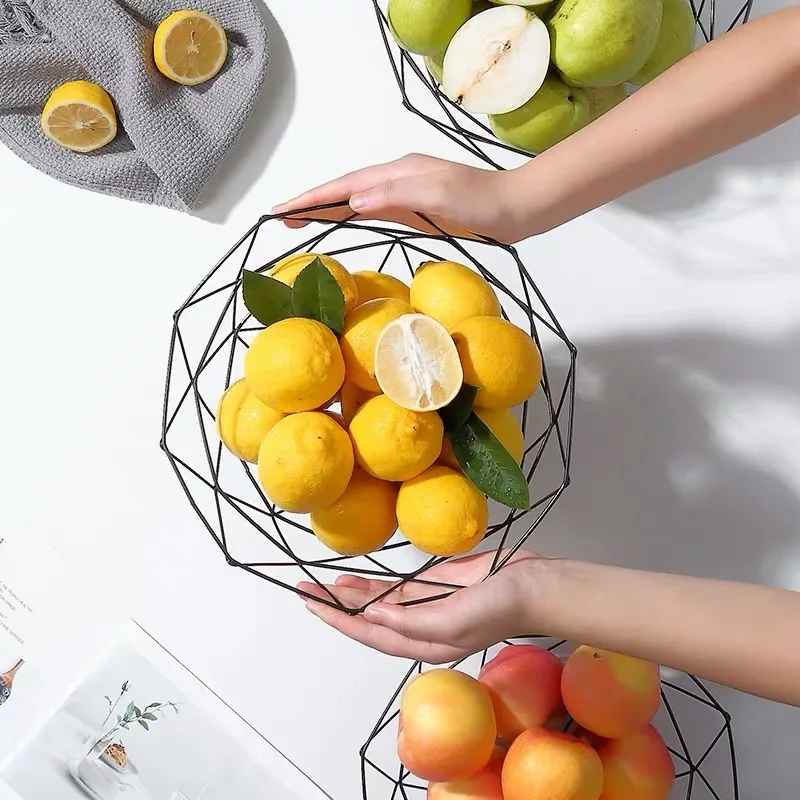 

1Piece Fruit Bowl BasketSimple style Geometric Fruit Vegetable Wire Basket Metal Bowl Kitchen Storage Desktop Metal Fruit Bowl