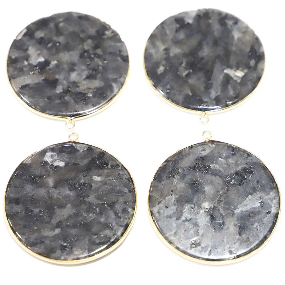 50MM Natural Stone Round Bag Gilt Edged Necklaces Pendants Mineral Healing Charms Fashion Diy Jewelry Accessories Wholesale 6Pcs