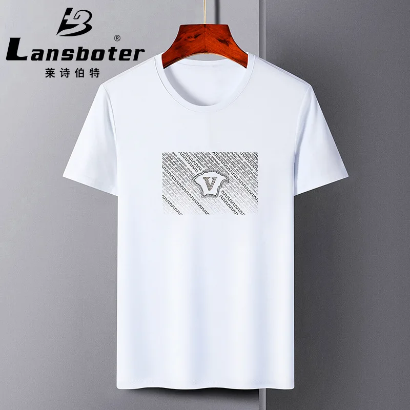 

Summer White Hot Diamond Men's Short-sleeved T-shirt Youth Shirt Casual Non-ironing Mercerized Round Neck Half-sleeved T-shirt