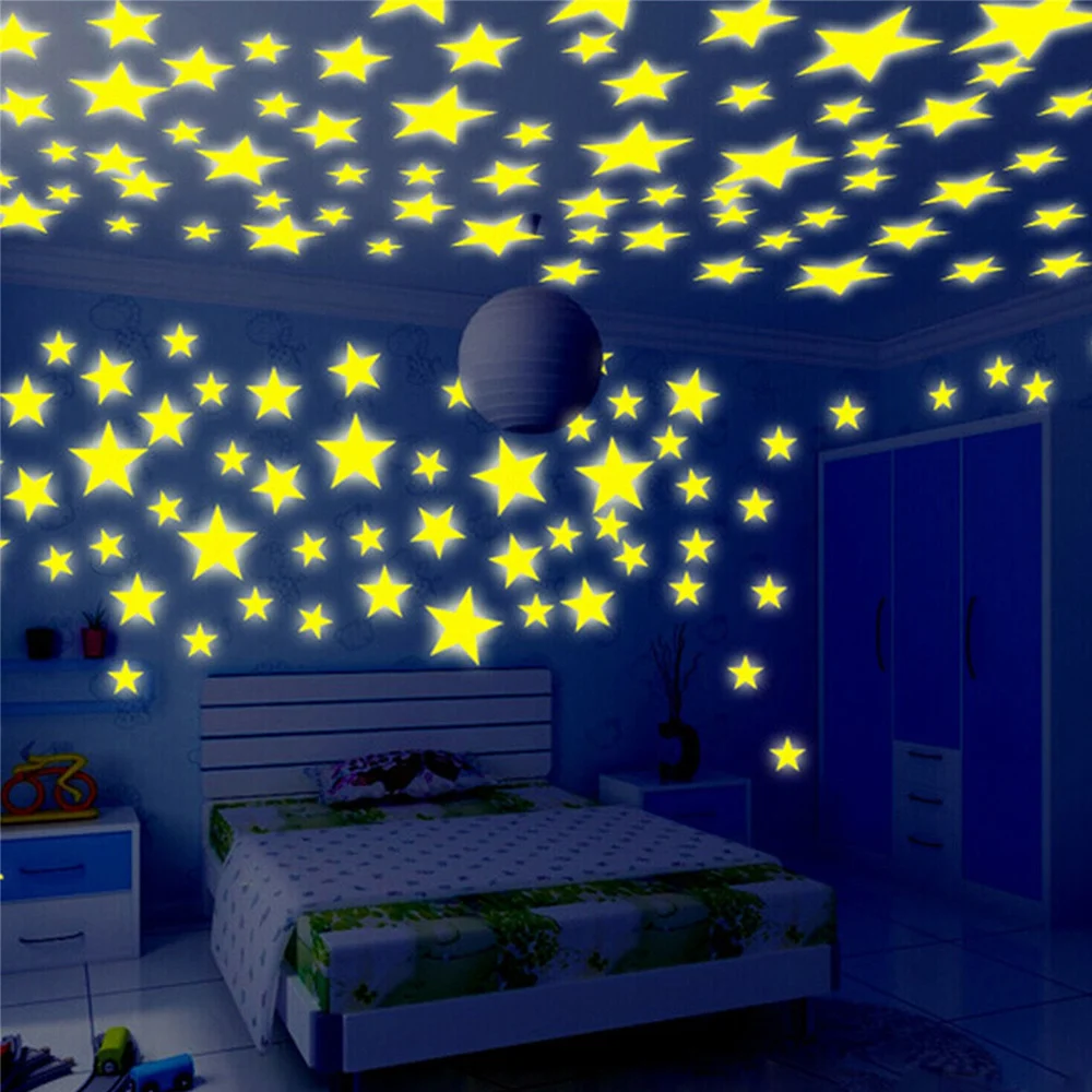 Luminous Wall Stickers Luminous 3D Star Stickers for CHILDREN'S Room Bedroom Ceiling Illuminated Plastic Wall Stickers Home Decoratio 100 Pieces