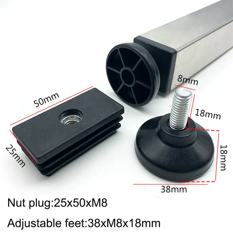 4Pcs Adjustable Furniture Feet And Square/Rectangular Tube Plug With Nuts Black Sofa Chair Table Leveler Legs For Furniture - Image 16