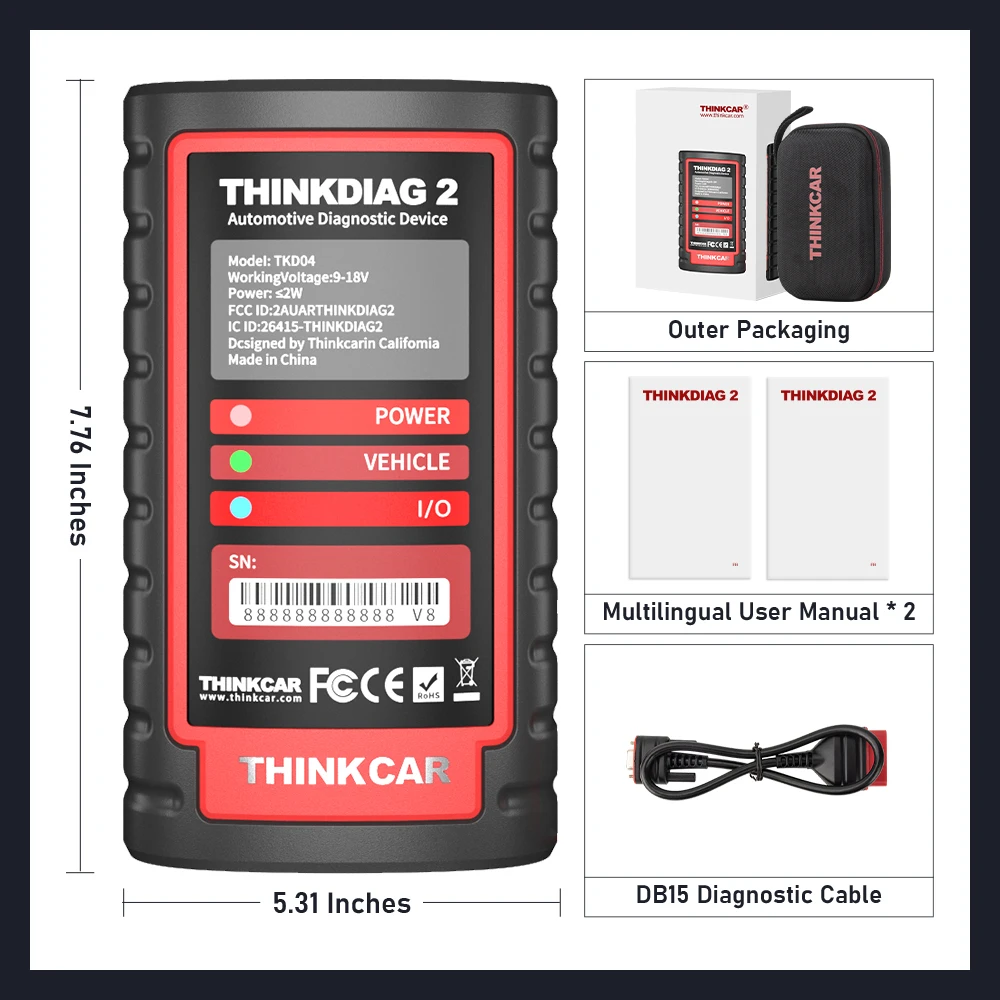 THINKCAR Thinkdiag 2 Auto-Codeleser-Diagnosetool, 15+ Resets, OBD2-Scanner, unterstützt das aktive Test des CAN-FD-Protokolls für iOS und Android – Detail 15