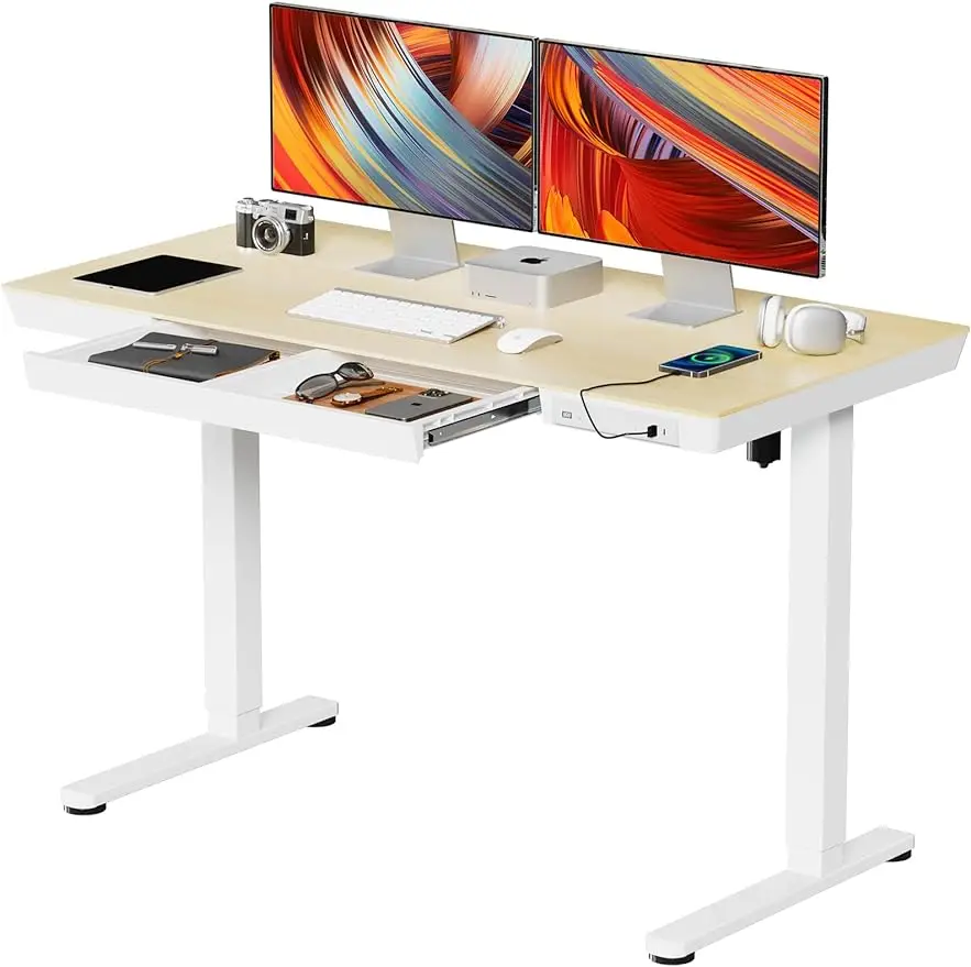 

Electric Standing Desk with Drawers, Whole Piece 48 X 24 Inches Adjustable Height Desk, Modern Sit Stand Up Desk
