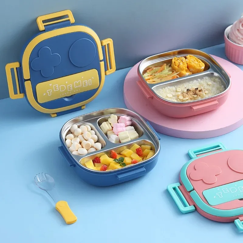 550ML Kids Baby Snacks Container Outdoor Picnic Stainless Steel Lid Bento With Compartment Travel Leakproof Lunch Box School