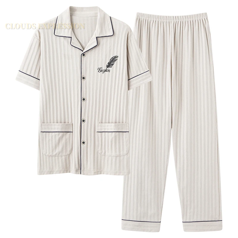 Pajama Sets Men's Knited Cotton Pajamas L-5XL Summer