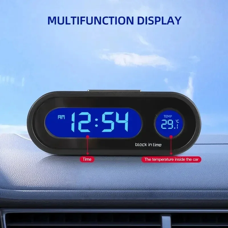 Black ABS Car Digital Clock Thermometer