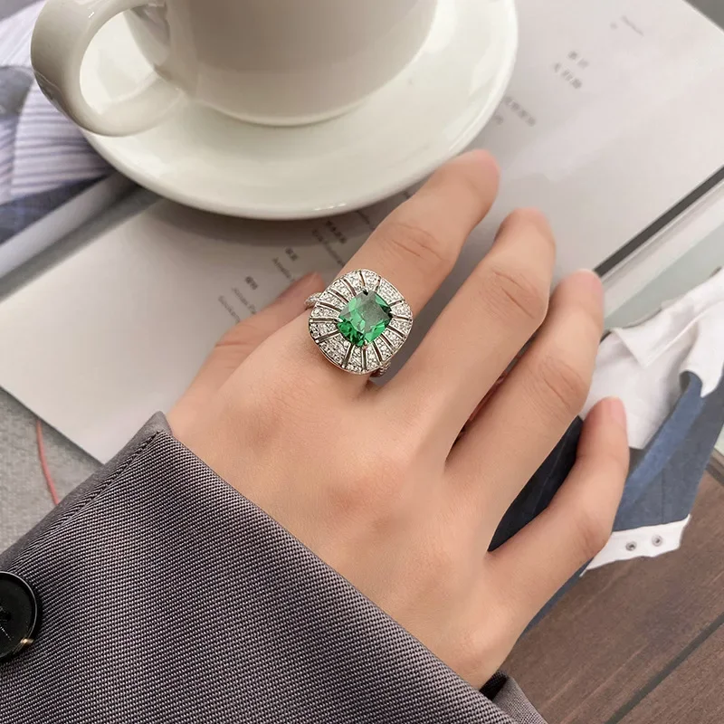 S925 Silver Treasure Fat Fang Engagement Ring Minimalist Ring Female Lead Stone 8 * 10 Jewelry Wedding Ring