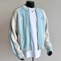 Retro Contrast Color Splicing Cardigan Couple Sweater Street Casual Loose Sports Y2K Top American Trendy Jacket Knitted Sweater 1